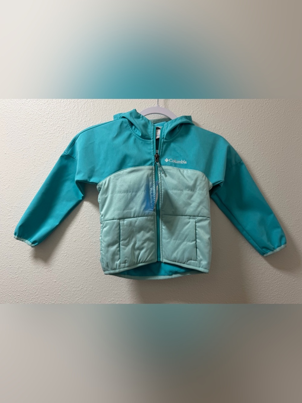 Columbia Take a Hike Softshell Jacket Hooded Coat Zip Pockets Teal Girls XXS